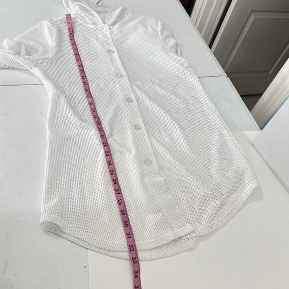 JORDAN TAYLOR Swim Cover Up L Dress Mesh Hooded Long Sleeve Button Down - Picture 6 of 7